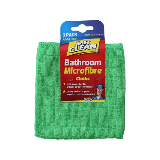 Mr Clean Bathroom Microfibre Cloth 3 Pack - 30 x 30 cm - Green - Chemical Free Cleaning