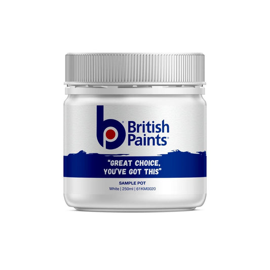 British Paints White Sample Pot 250ml Water Low Sheen Finish