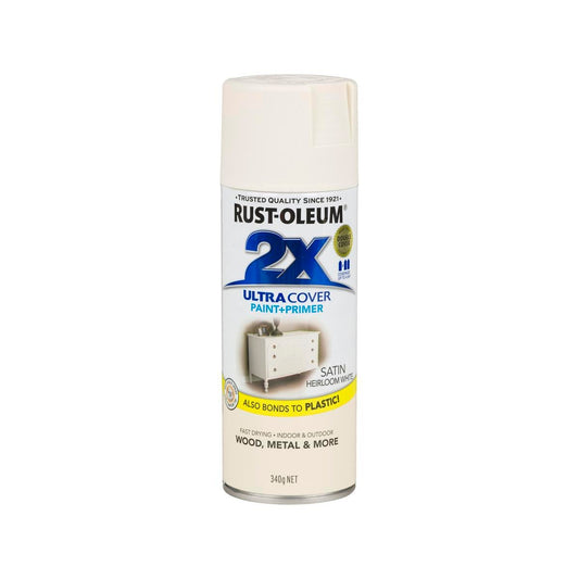 Rust-Oleum 2X Ultra Cover Satin Heirloom White Spray Paint 340g - Auzzistore
