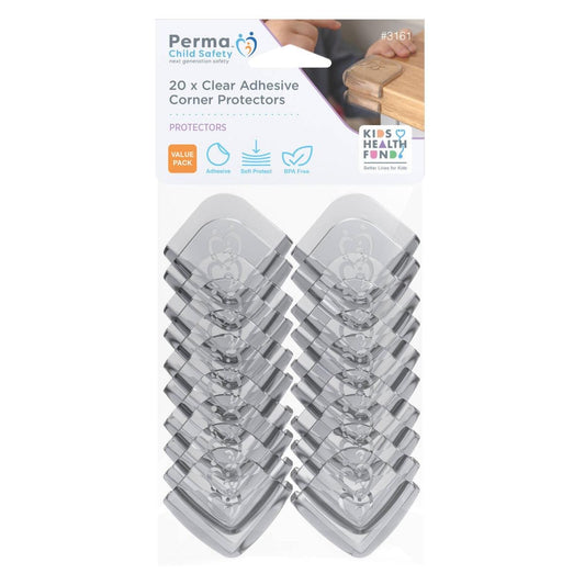Perma Child Safety Clear Adhesive Corner Protectors 20 Pack - 40mm x 40mm - BPA-Free PVC