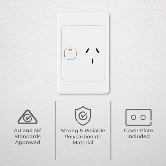 Deta Vertical Single Power Point - 250V 10A - Polycarbonate - Stylish Design – view 2 - Auzzistore