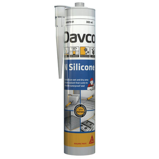 Sika 300ml White Davco N Silicone Sealant - Neutral Cure - Mould Resistant