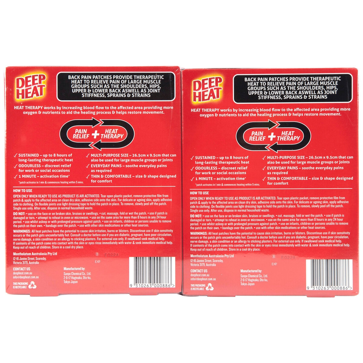 Deep Heat Back Pain Patches 4 x 2 Pack