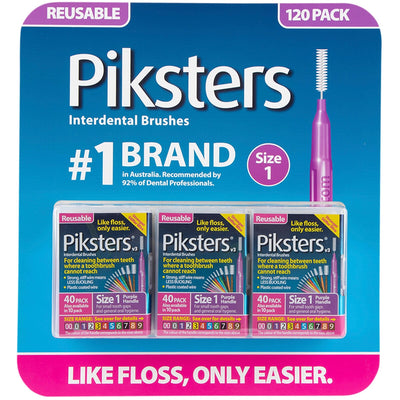 Piksters Interdental Brushes 120 Pack Durable Grey Handle
