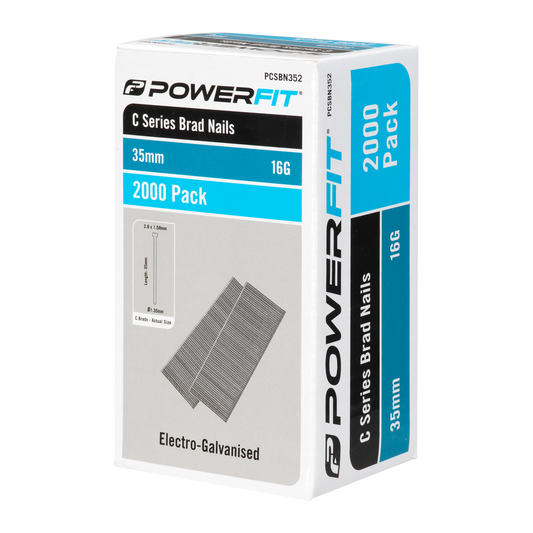 Powerfit 35mm C Series Brad Nails - 2000 Pack - Electro Galvanised - 16 Gauge - Auzzistore