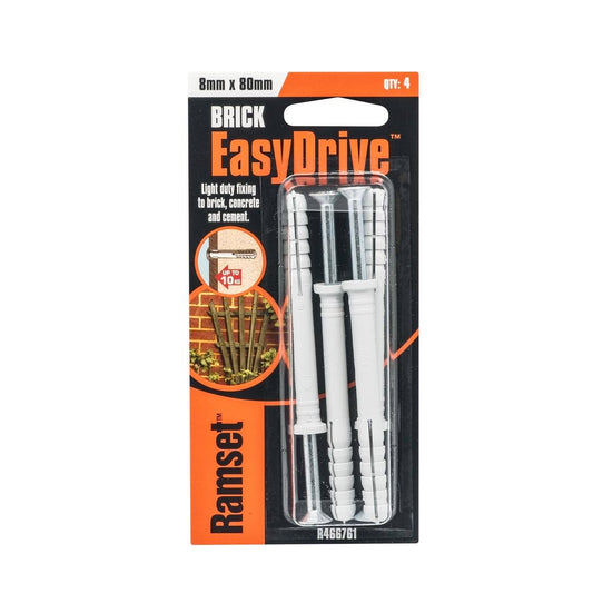 Ramset Easydrive Masonry Anchor - 8 x 80mm - Carbon Steel - Removable - 4 Pack - Auzzistore