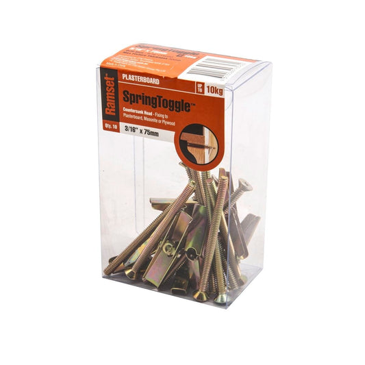 Ramset Spring Toggle Anchor 3 16 x 75mm Gold Steel 10 Pack - Auzzistore