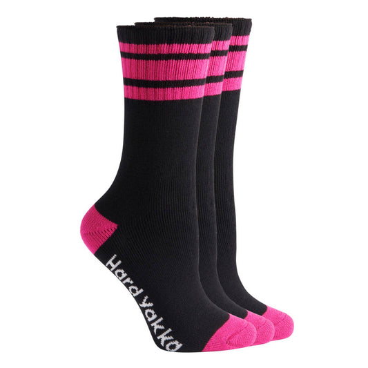 Hard Yakka Bamboo Work Socks - Women’s - 3 Pack Size 3-8 - Black Pink - Comfortable