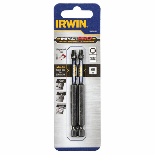Irwin Impact Bits - 89mm SQ2 - Magnetised - High Strength - 2 Pack - Auzzistore