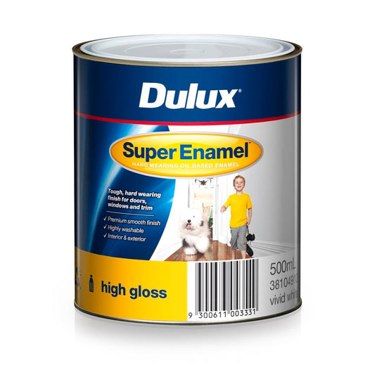 Dulux Super Enamel Paint 500ml High Gloss Vivid White Oil Based Durable