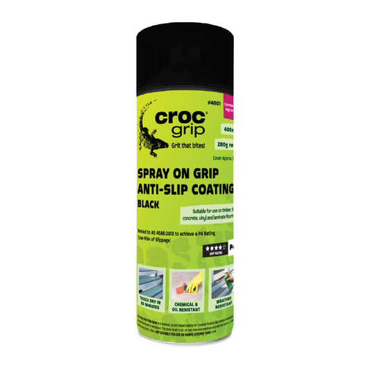 Croc Grip Spray on Black Anti Slip Coating - 400ml - P4 Rated - Durable Finish - Auzzistore