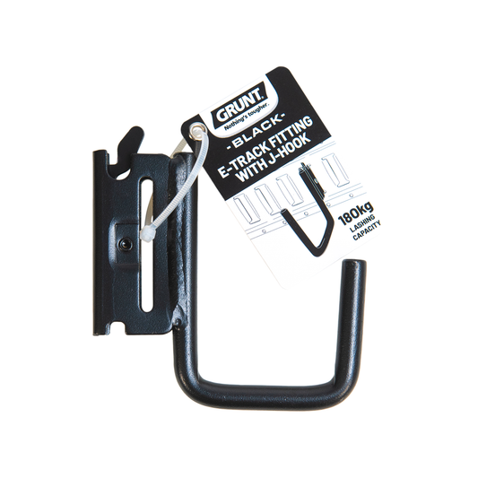 Grunt E Track Fitting W J Hook - Black - 110mm x 13mm x 100mm - 180kg Capacity – view 2 - Auzzistore