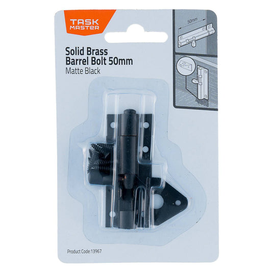 Taskmaster 50mm Barrel Bolt - Solid Brass - Matte Black - 1 Pack - Auzzistore