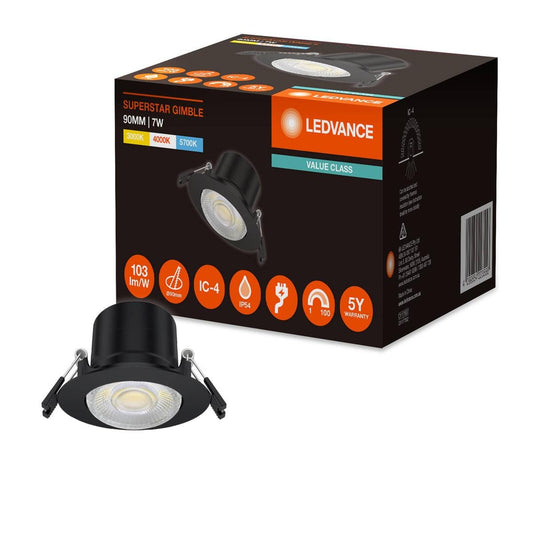 Ledvance Downlight Gimble LED 90mm Black 7W - Tri Colour - Dimmable