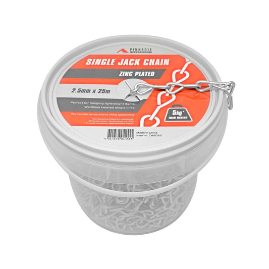 Pinnacle Single Jack Chain - 2.5mm x 25m - Zinc Plated - 5kg Load - Auzzistore