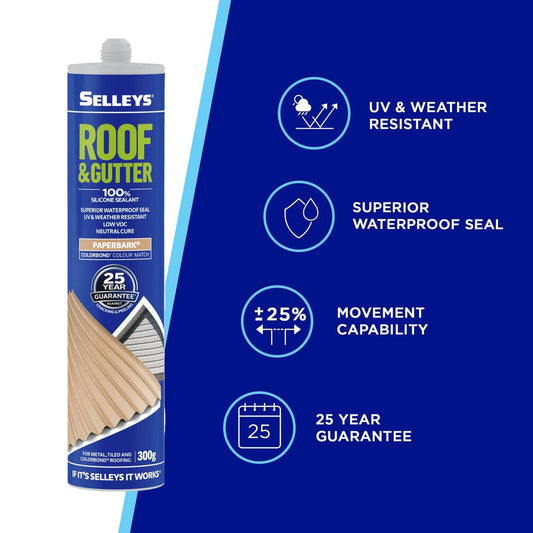 Selleys Roof and Gutter Silicone Sealant 300g Paperbark - Waterproof, UV Resistant – view 2 - Auzzistore