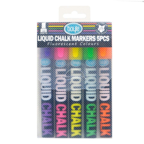 Boyle Liquid Chalk Markers 5 Piece Set - 5mm Chisel Tip - Versatile Writing Tools - Auzzistore