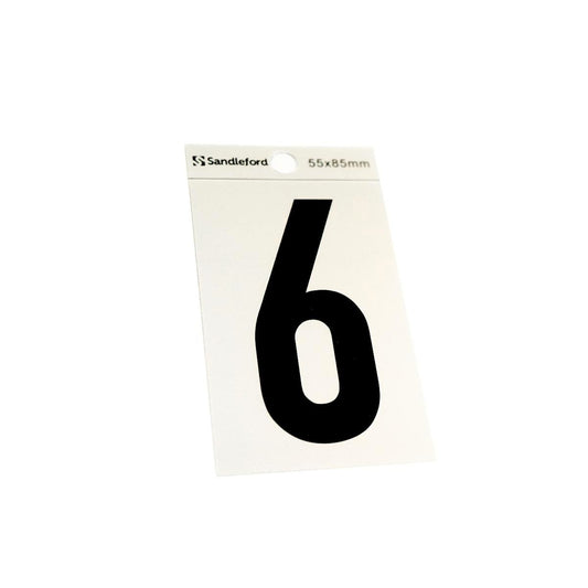 Sandleford Self Adhesive House Number 6 - Silver Black - 85mm