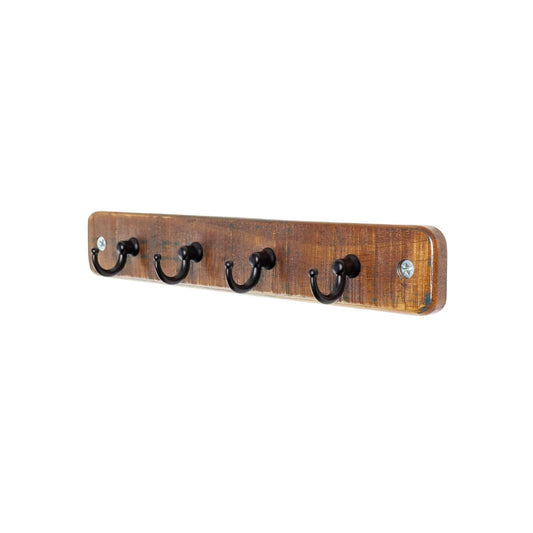 Adoored 4 Hook Rustic Board Key Rack - 245mm x 40mm x 10mm - Black