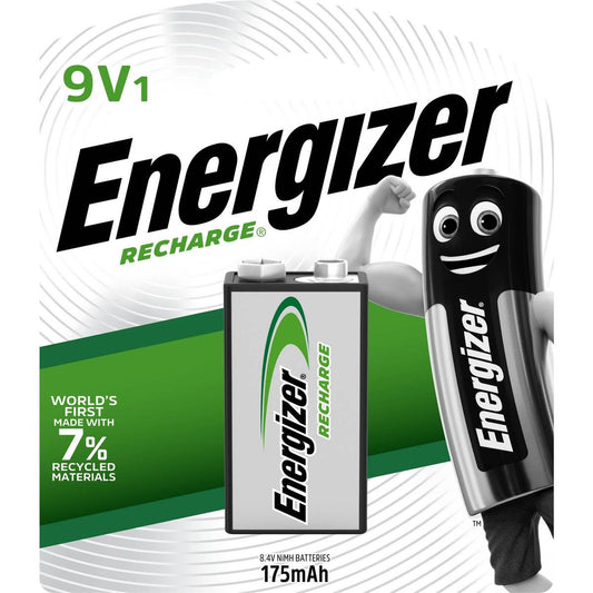 Energizer Recharge 9V Battery - 1 Pack - 95.6mm x 228.7mm - Reliable Power