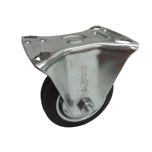 Move It 75mm Black Rubber Fixed Plate Castor 50kg Load Capacity - Auzzistore