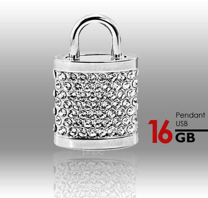 16GB Crystal Lock Pendant USB Flash Drive Pen Stick Memory (Silver) | Auzzi Store