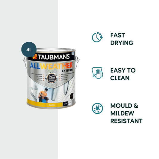 Taubmans 4L Black Gloss All Weather Exterior Paint - Water Based - Mould Resistant – view 2 - Auzzistore