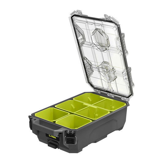 Ryobi Link Small Compact Parts Organiser - 267mm x 127mm x 508mm - IP65 Water Resistant - Detachable Bins