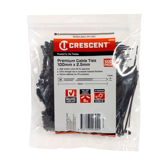 Crescent Black Cable Ties 100 x 2.5mm - 500 Pack - UV Resistant