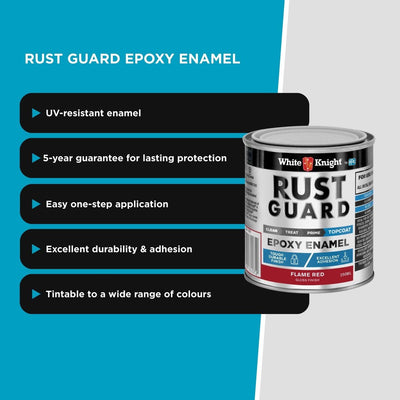 White Knight Rust Guard Epoxy Enamel Paint 250ml Flame Red - UV Resistant, Durable