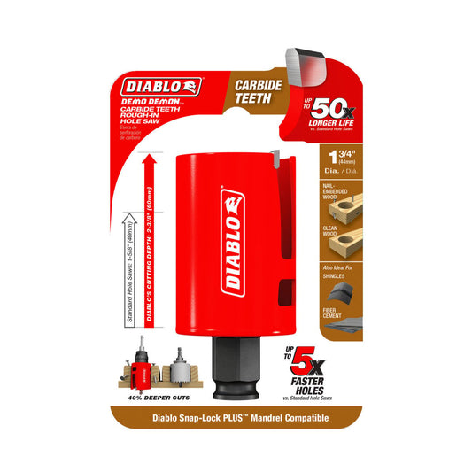 Diablo 1 3/4" Demo Demon Carbide Teeth Hole Saw - 60mm Cutting Depth - Fast Cutting - Auzzistore