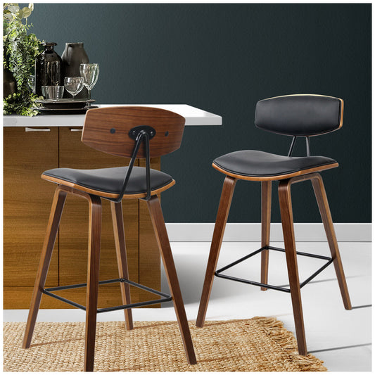 Artiss Cafe Leather Wood Bar Stool Black 2 Pack – view 2