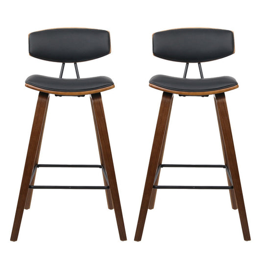 Artiss Cafe Leather Wood Bar Stool Black 2 Pack