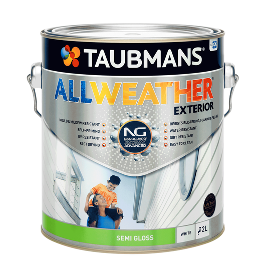 Taubmans 2L White Semi Gloss All Weather Exterior Paint - Mould Resistant - UV Protection - Auzzistore