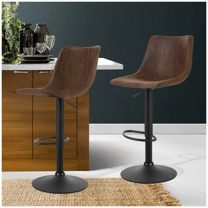 Artiss Kitchen Bar Stools Gas Lift Vintage Leather Brown 2 Pack