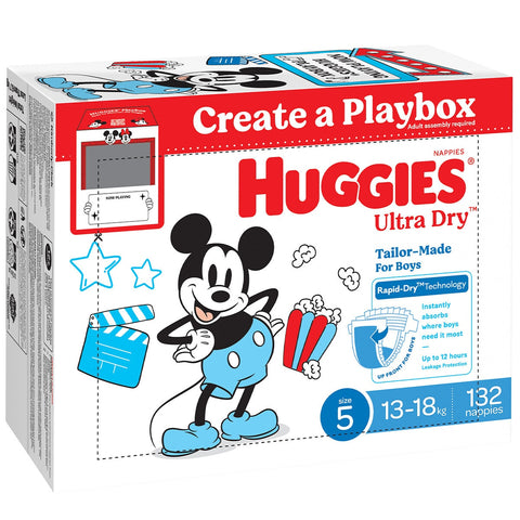 Huggies Boys' Ultra Dry Nappies Size 5 Walker (13-18kg) 132 Nappies - Auzzistore