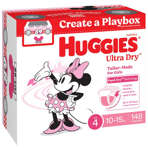 Huggies Girls' Ultra Dry Nappies Size 4 Toddler (10-15kg) 148 Nappies - Auzzistore