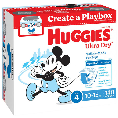 Huggies Boys' Ultra Dry Nappies Size 4 Toddler (10-15kg) 148 Nappies - Auzzistore