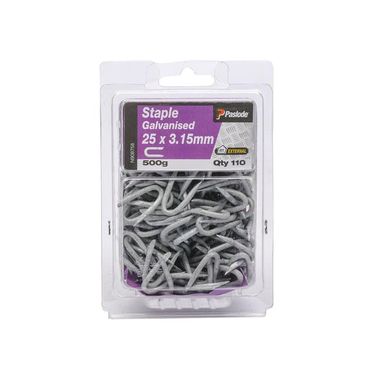 Paslode Galvanised Staple Nail - 25mm x 3.15mm - Galvanised Steel - Exterior Use - 110 Pack - Auzzistore
