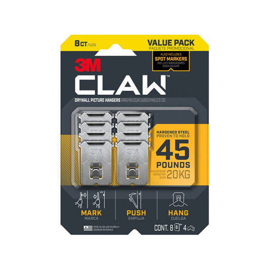 3M 20kg CLAW™ Drywall Picture Hangers With Temporary Spot Markers 8 Hangers And 4 Markers