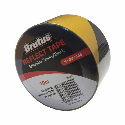 Brutus Reflective Adhesive Safety Tape - 50mm x 10m - Yellow Black - High Visibility - Auzzistore