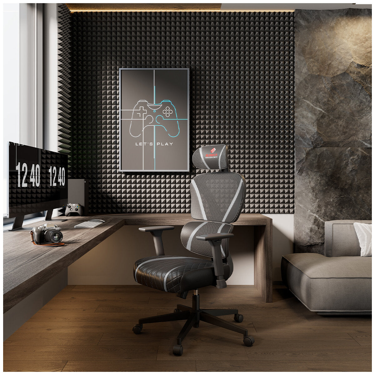 Onex Eureka GC06 Norn Ergonomic Chair Black Grey - Adjustable Lumbar Support & Breathable Mesh for Comfort & Posture Support