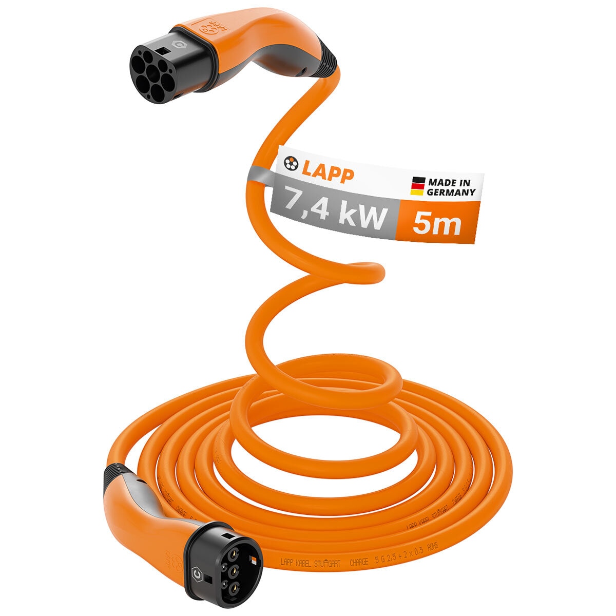 LAPP EV Helix Charge Cable Type 2 (7.4kW-1P-32A) 5M Orange