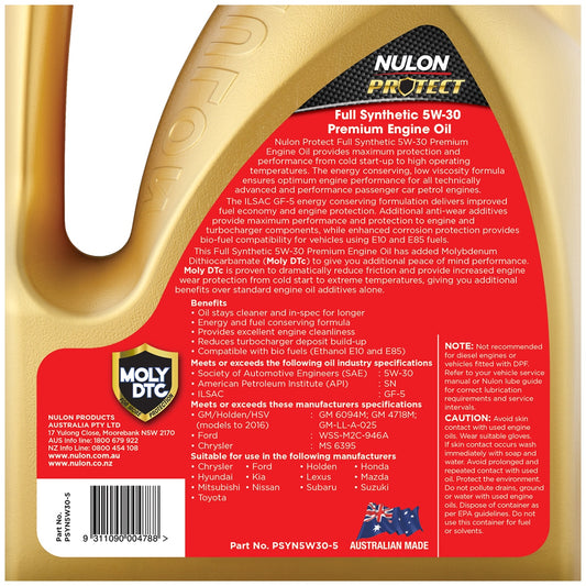 Nulon Protect Full Synthetic 5W-30 Premium Petrol Engine Oil – view 2