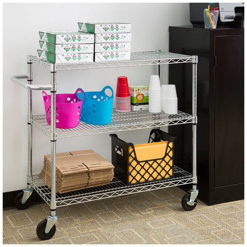Trinity 3-Tier Silver Storage Cart – Rolling Utility Organizer with Wheels & Steel Frame - Auzzistore