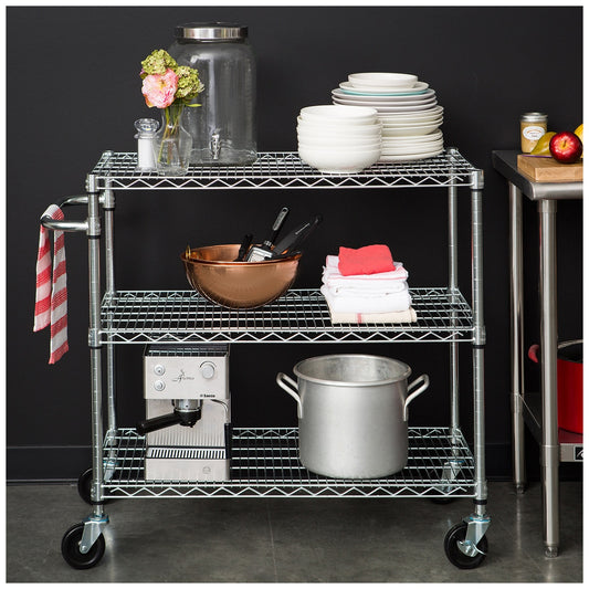 Trinity 3-Tier Silver Storage Cart – Rolling Utility Organizer with Wheels & Steel Frame – view 2 - Auzzistore