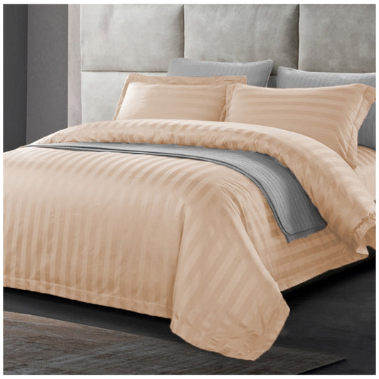Ramesses 1200 Thread Count Cotton Sateen Stripe King Quilt Cover Set Coffee - Auzzistore