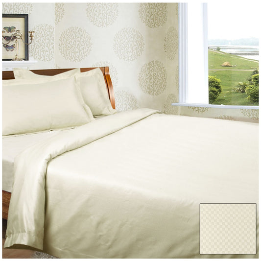 Ramesses Diamond Check Cotton Sateen Dobbly 1350 Thread Count Queen Quilt Cover Set Cream - Auzzistore