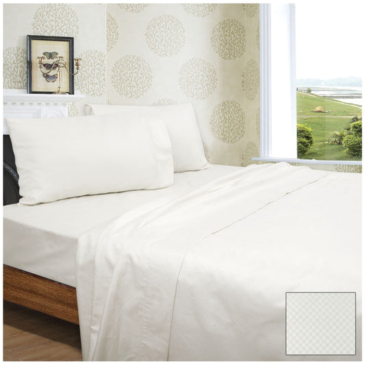Ramesses Diamond Check Cotton Sateen Dobbly 1350 Thread Count Queen Quilt Cover Set White - Auzzistore