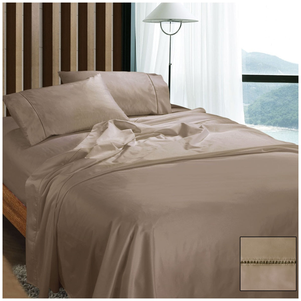 Ramesses 1100 Thread Count Cotton Sateen King Sheet Set Doeskin